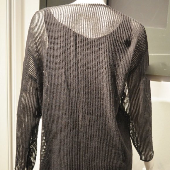 Farideh  BLACK COTTON MESH TUNIQUE CARDI-COVERUP - Picture 5 of 9